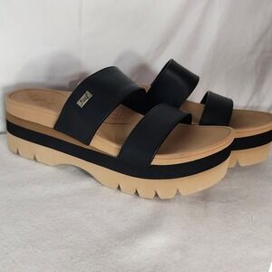 Reef Banded Horizon 2.5 Platform Slide Sandals Black Tan Women's Size 8